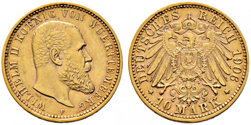 Reichsgoldmünzen. WÜRTTEMBERG 
Wilhelm II. 1891-1918. 10 Mark 1906 F. J. 295.
...