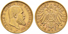 Reichsgoldmünzen. WÜRTTEMBERG 
Wilhelm II. 1891-1918. 10 Mark 1906 F. J. 295.
fast vorzüglich