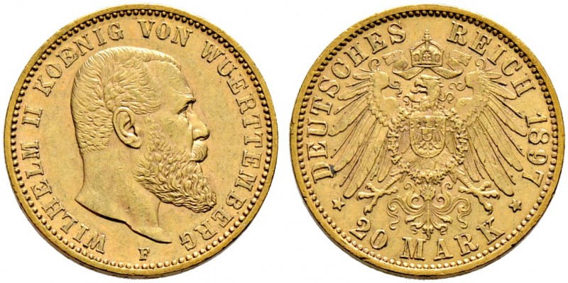 Reichsgoldmünzen. WÜRTTEMBERG 
Wilhelm II. 1891-1918. 20 Mark 1897 F. J. 296.
...