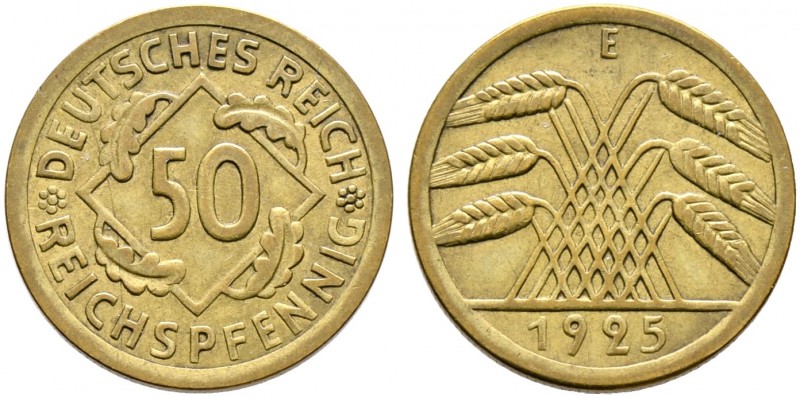 Weimarer Republik. 
50 Reichspfennig 1925 E. J. 318.
selten, sehr schön-vorzüg...