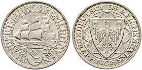 Weimarer Republik. 
3 Reichsmark 1927 A. Bremerhaven. J. 325.
vorzüglich-prägefrisch