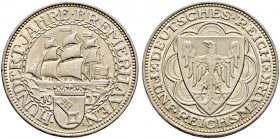 Weimarer Republik. 
5 Reichsmark 1927 A. Bremerhaven. J. 326.
vorzüglich