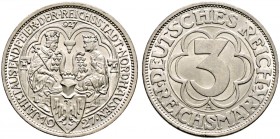 Weimarer Republik. 
3 Reichsmark 1927 A. Nordhausen. J. 327.
winzige Kratzer, vorzüglich-prägefrisch
