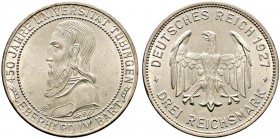 Weimarer Republik. 
3 Reichsmark 1927 F. Uni Tübingen. J. 328.
vorzüglich-Stempelglanz