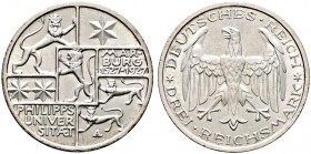 Weimarer Republik. 
3 Reichsmark 1927 A. Uni Marburg. J. 330.
vorzüglich-prägefrisch