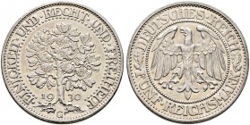 Weimarer Republik. 
5 Reichsmark 1930 G. Eichbaum. J. 331.
sehr selten, minimale Kratzer, gutes vorzüglich