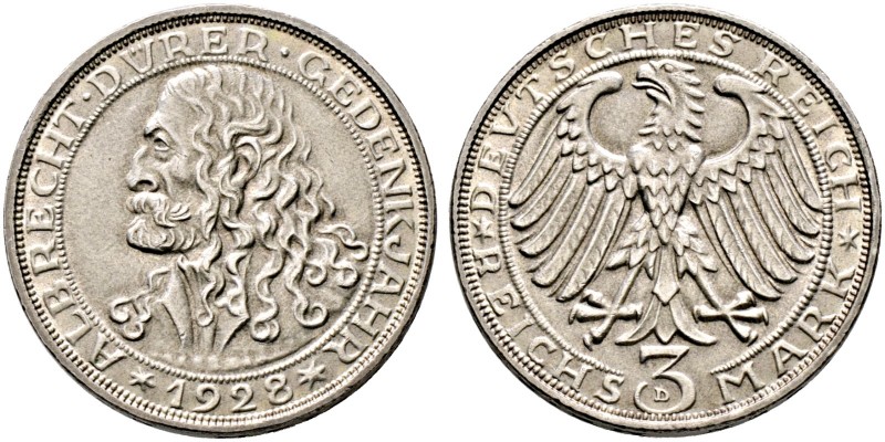 Weimarer Republik. 
3 Reichsmark 1928 D. Dürer. J. 332.
kleine Randunebenheite...