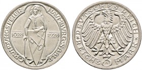 Weimarer Republik. 
3 Reichsmark 1928 A. Naumburg. J. 333.
winzige Randunebenheiten, vorzüglich-prägefrisch