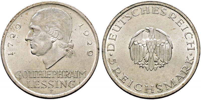 Weimarer Republik. 
5 Reichsmark 1929 F. Lessing. J. 336.
winziger Randfehler,...