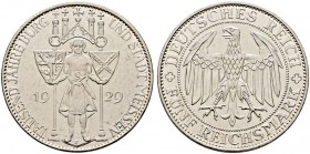 Weimarer Republik. 
5 Reichsmark 1929 E. Meißen. J. 339.
leichte Tönung, sehr schön-vorzüglich/vorzüglich