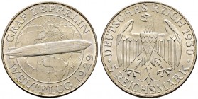 Weimarer Republik. 
5 Reichsmark 1930 F. Zeppelin. J. 343.
vorzüglich-Stempelglanz
