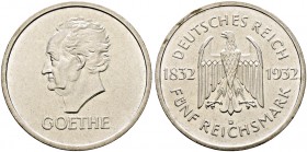 Weimarer Republik. 
5 Reichsmark 1932 D. Goethe. J. 351.
minimale Randfehler, vorzüglich-prägefrisch