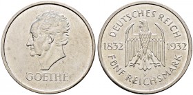 Weimarer Republik. 
5 Reichsmark 1932 F. Goethe. J. 351.
minimale Kratzer, gutes vorzüglich