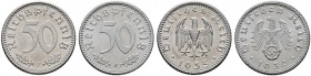 Drittes Reich. 
Lot (2 Stücke): 50 Reichspfennig 1935 F sowie 1939 F (J. 368, 372).
Prachtexemplare, fast Stempelglanz, Stempelglanz