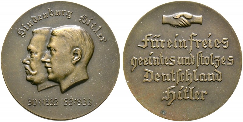 Drittes Reich. 
Bronzemedaille 1933 unsigniert, auf die Ernennung Hitlers zum R...