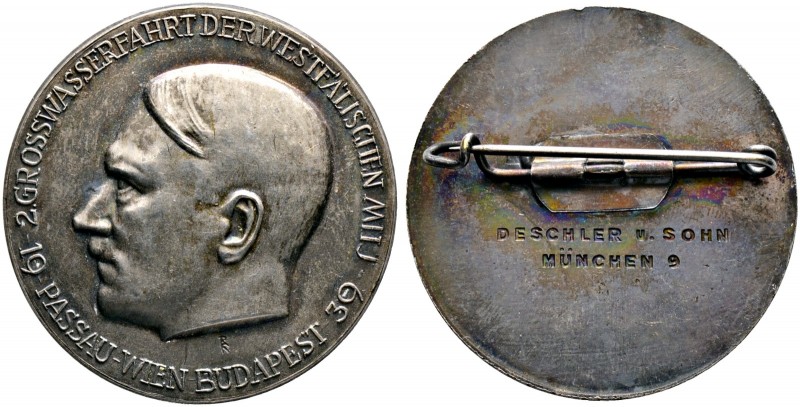 Drittes Reich. 
Tragbare, versilberte Bronzemedaille 1939 mit Signatur RK(?), a...