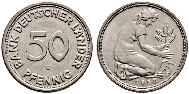 Bank Deutscher Länder. 
50 Pfennig 1950 G. J. 379.
selten in dieser Erhaltung,...