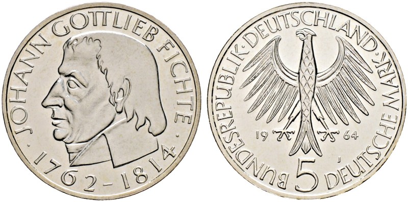 Bundesrepublik Deutschland. 
5 Deutsche Mark 1964 J. Fichte. J. 393.
Polierte ...