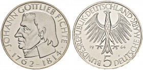 Bundesrepublik Deutschland. 
5 Deutsche Mark 1964 J. Fichte. J. 393.
Polierte Platte, verkapselt