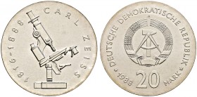 Deutsche Demokratische Republik. 
20 Mark 1988. Zeiss. J. 1621.
vorzüglich-Stempelglanz