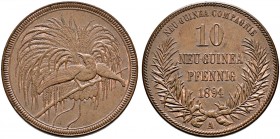 Nebengebiete. 
Deutsch-Neuguinea. 10 Neu-Guinea-Pfennig 1894 A. J. 703.
vorzüglich