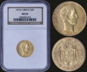 GREECE: 20 Drachmas (1876 A) (type I) in gold with "ΓΕΩΡΓΙΟΣ Α! ΒΑΣΙΛΕΥΣ ΤΩΝ ΕΛΛΗΝΩΝ". Inside slab by NGC "AU 55". (Hellas 163)....
