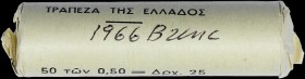 GREECE: 50 x 50 Lepta (1966) in copper-nickel with "ΚΩΝΣΤΑΝΤΙΝΟΣ ΒΑΣΙΛΕΥΣ ΤΩΝ ΕΛΛΗΝΩΝ". Official roll from the Bank of Greece. (Hellas 216). Uncircula...