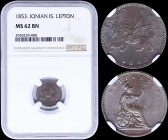 GREECE: 1 new Obol (1853.) in copper with seated Britannia. Dot after date, die breaks on second "Ι" of "ΙΟΝΙΚΟΝ" and below both feet of venetian lion...