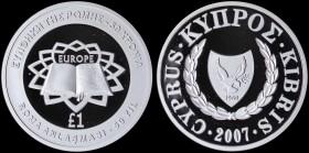 CYPRUS: 1 Pound (2007) in silver (0,925) commemorating the 50th Anniversary of Treaty of Rome. Obv: Coat of Arms. Rev: Design shows the Treaty of Rome...