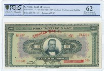 GREECE: 1000 Drachmas of 1928 Third Provisional issue (ND 1928 - old date 4.11.1926) in black on green and multicolor unpt with portrait of G Stavros ...