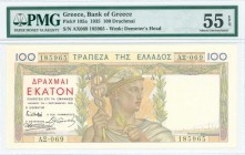GREECE: 100 Drachmas (1.9.1935) in multicolor with Hermes at center. S/N: "AΞ069 185965". WMK: Goddess Demeter. Printed in France. Inside plastic hold...