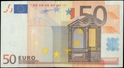 GREECE: 50 Euro (2002) in orange and multicolor. S/N: "Y00650851804". Printer press and plate "N001B1". Signature by Willem Duisenberg. (Pick 4y). Alm...