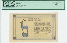 GREECE: 100 Lire (21.4.1944) of Government of Italian islands in the Aegean, in blue and brown on yellow unpt with the wolf with Remos and Romilos at ...