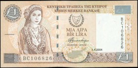 CYPRUS: 7 x 1 Pound (1.4.2004) in brown on light tan and multicolor unpt with Cypriot girl at left and Arms at upper center with slightly modified col...