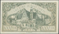 GREECE: 1000 Francs (1955) in dark green with Theatre Moussouris. Printed by: ΛΙΘ. ΠΑΠΑΧΡΥΣΑΝΘΟΥ. Slight vertical crease in the middle. Almost Uncircu...