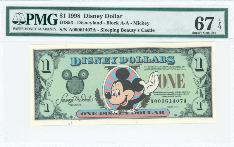 GREECE: DISNEY: 1 Dollar (1998) in green on multicolor unpt with Mickey Mouse at...