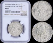 CZECHOSLOVAKIA: 10 Korun (1957) in silver (0,500) commemorating the 250th anniversary of Technical College. Obv: Czech lion with Slovak shield, denomi...