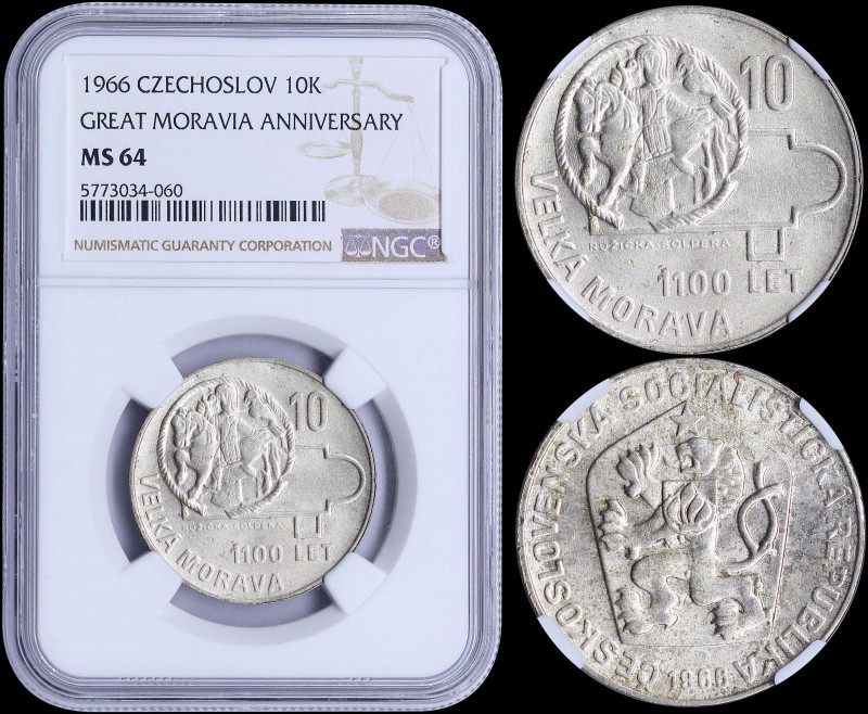 CZECHOSLOVAKIA: 10 Korun (1966) in silver (0,500) commemorating the 1100th anniv...