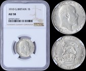 GREAT BRITAIN: 1 Shilling (1910) in silver (0,925). Obv: Head of Edward VII. Rev: Lion atop crown dividing date. Inside slab by NGC "AU 58". (KM 800) ...