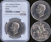 GREAT BRITAIN: 1 Crown (1951) in copper-nickel. Obv: Head of George VI. Rev: St. George slaying the dragon. Festival of Britain. Inside slab by NGC "P...