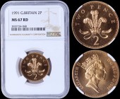 GREAT BRITAIN: 2 Pence (1991) in bronze. Obv: Crowned head of Queen Elizebeth II. Rev: Welsh plumes and crow. Inside slab by NGC "MS 67 RD". (KM 936) ...