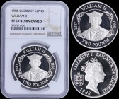 GUERNSEY: 2 Pounds (1988) in silver (0,925) comemmorating for William II. Obv: Crowned head of Queen Elizabeth II. Rev: Crowned bust of William II. In...