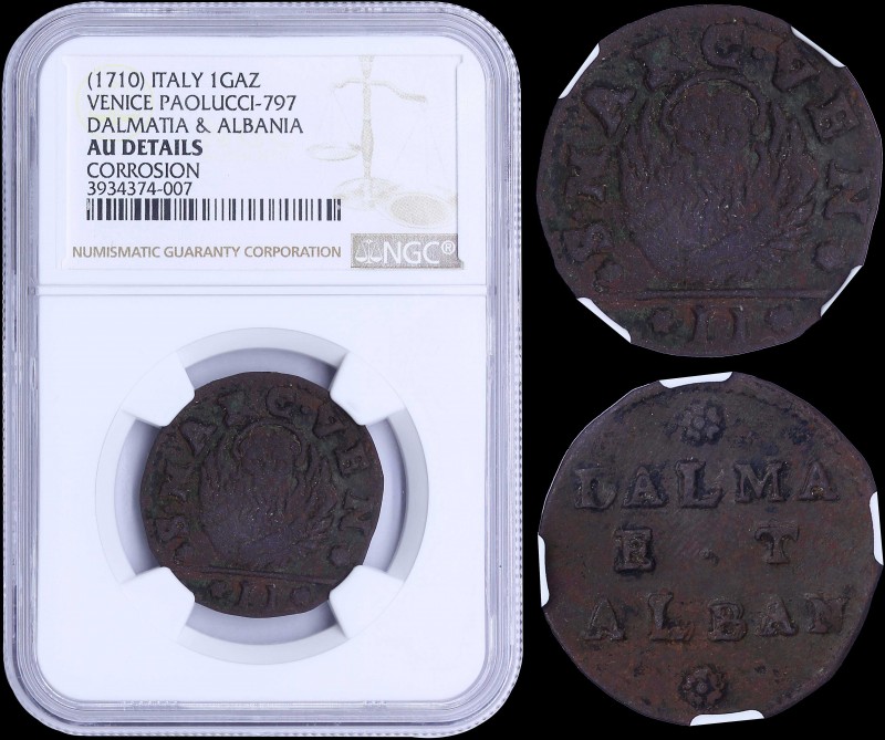 ITALIAN STATES / VENICE: 1 Gazzetta (1710). Inside slab by NGC "AU DETAILS - COR...