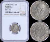 ROMANIA: Set of 4 coins including 50 Bani (1900) + 5 Bani (1906 J) + 2 Bani (1900 B) + 250 Lei (1939). The coins are inside slabs by NGC "AU DETAILS -...