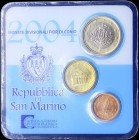 SAN MARINO: Euro set of 3 pieces including 1 cent + 10 Cents + 1 Euro (2004) in official plastic case. Uncirculated.