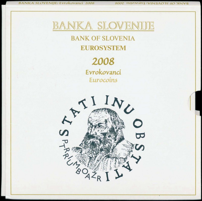 SLOVENIA: Euro coin set (2008) from 1 Cent to 2 Euro plus 3 Euro (9 pieces) insi...