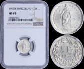 SWITZERLAND: 1/2 Franc (1967 B) in silver (0,835). Obv: Standing Helvetia with lance and shield within star border. Rev: Value, date within wreath. In...