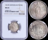 SWITZERLAND: 1 Franc (1967 B) in silver (0,835). Obv: Standing Helvetia with lance and shield within star border. Rev: Value, date within wreath. Insi...