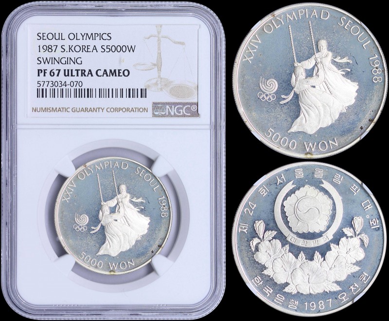 SOUTH KOREA: 5000 Won (1987) in silver (0,925) from 1988 Olympic Series. Obv: Ar...