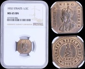 STRAITS SETTLEMENTS: 1/2 Cent (1932) in bronze. Obv: Bust of George V. Rev: Value within beaded circle. Inside slab by NGC "MS 65 BN". (KM 37).